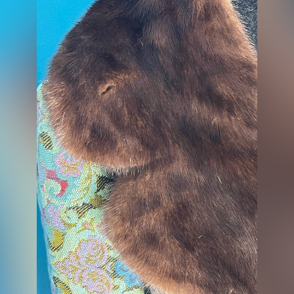 True Vintage 60s Tapestry Penny Lane Coat  Union Made Jacket Real Mink Fur - Picture 14 of 16